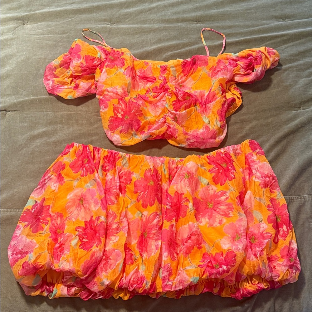 H&M Floral Off-Shoulder Top and Skirt Set